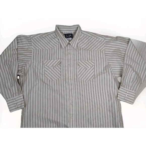 Vintage Men’s Wrangler Brush-popper Shirt XL tan White Striped - Picture 1 of 7